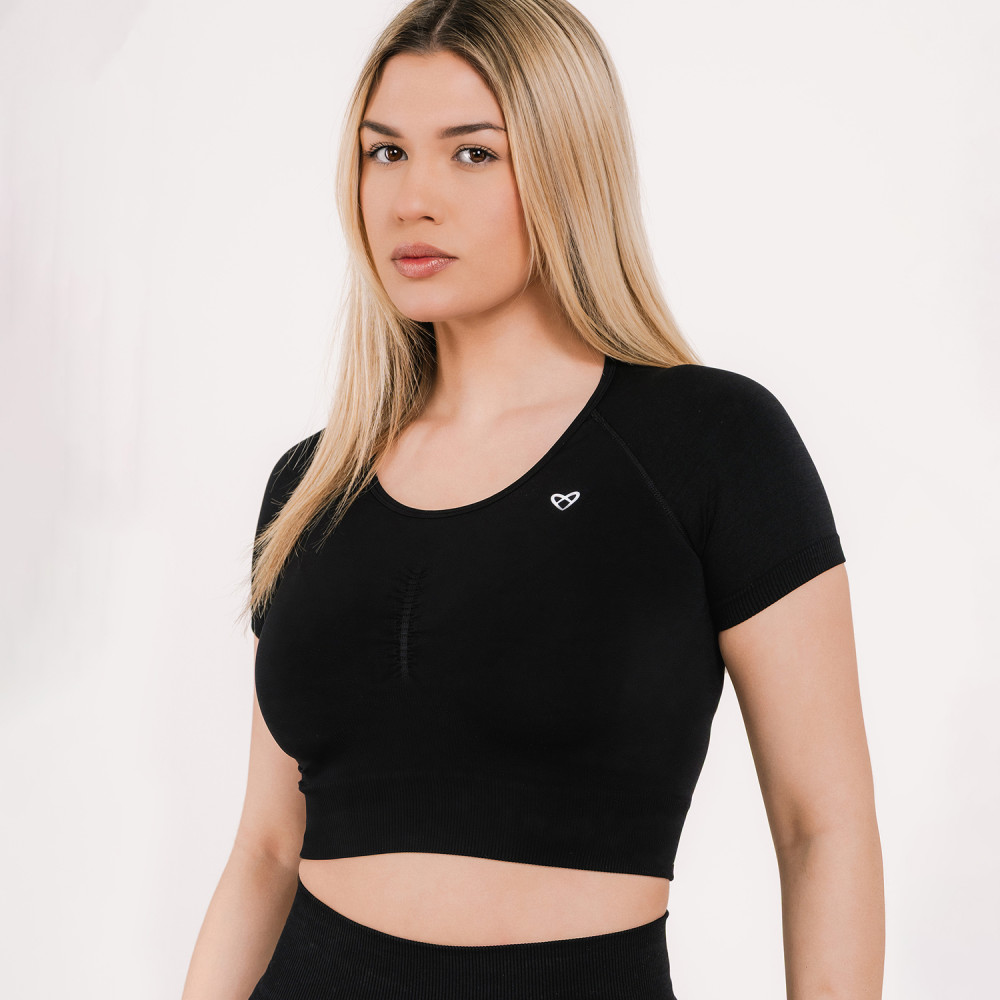 Flux Seamless Crop Top, Black, zoe Flux Seamless Crop Top, Black, zoe